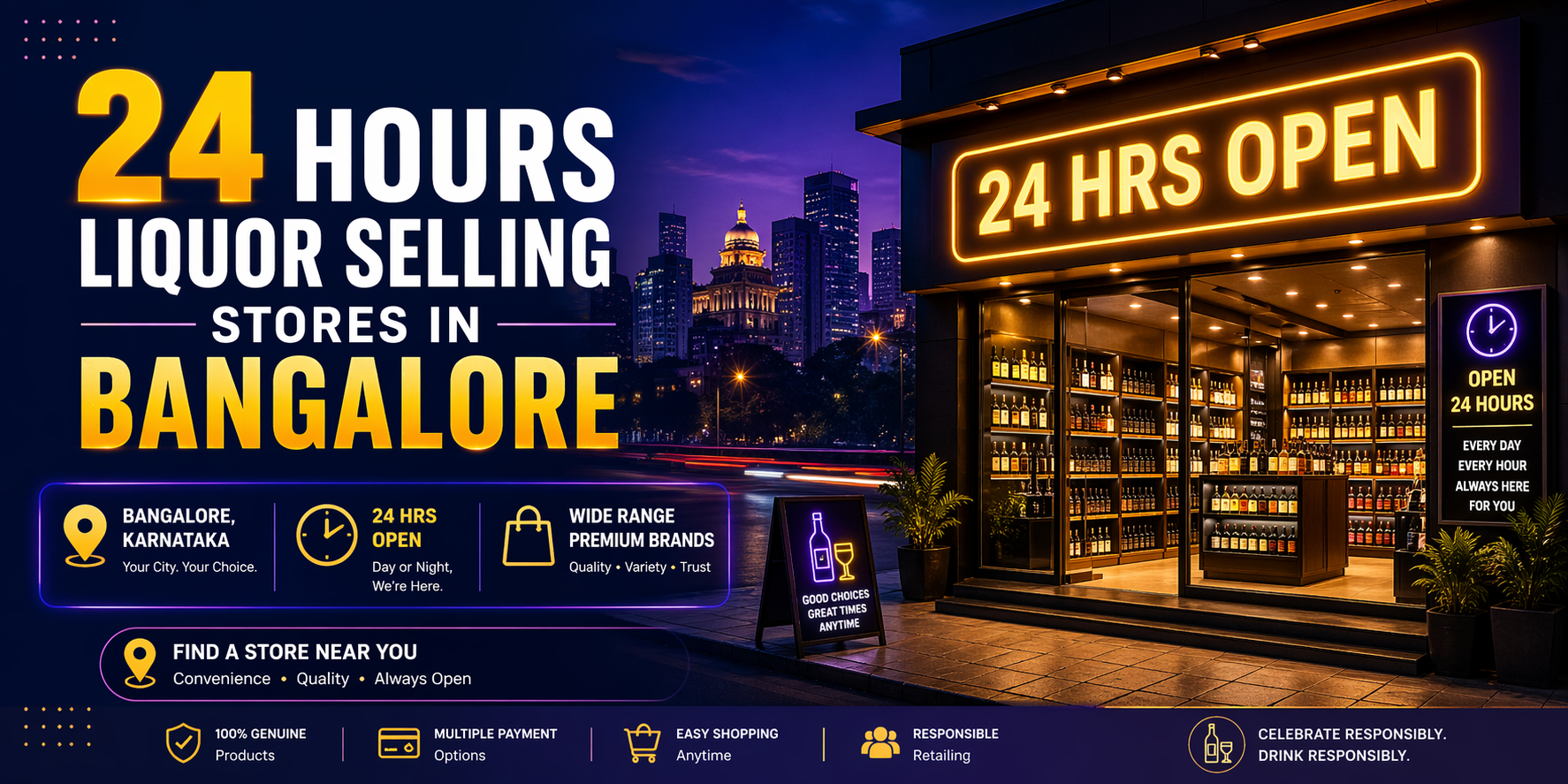 24 Hours Liquor Selling Stores in Bangalore