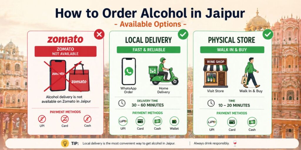 Working Alternatives for Online Alcohol Delivery Jaipur